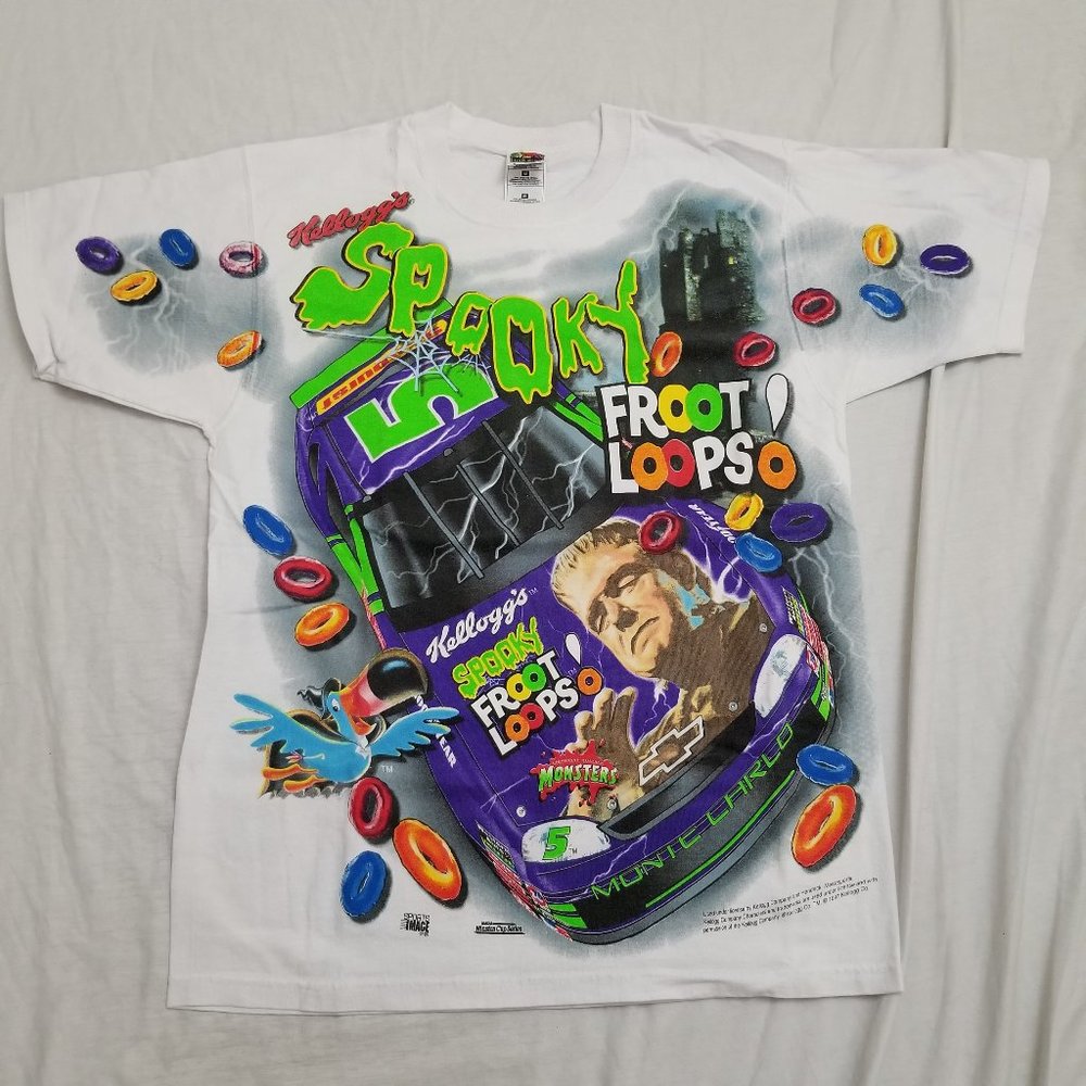 Vintage 90s Nascar Fruit Loops All Over Print T Shirt Spooky Terry Labonte